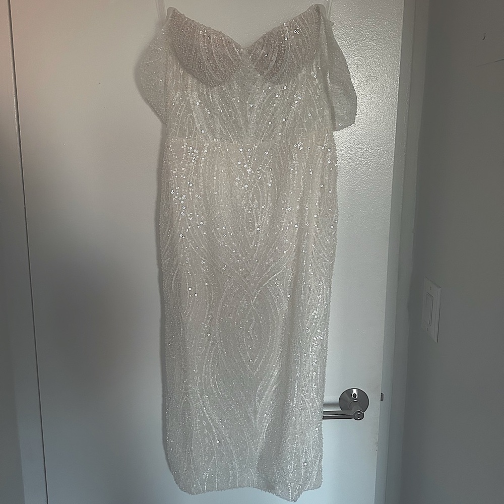 White bridal mid knee length dress - sequence (never worn)